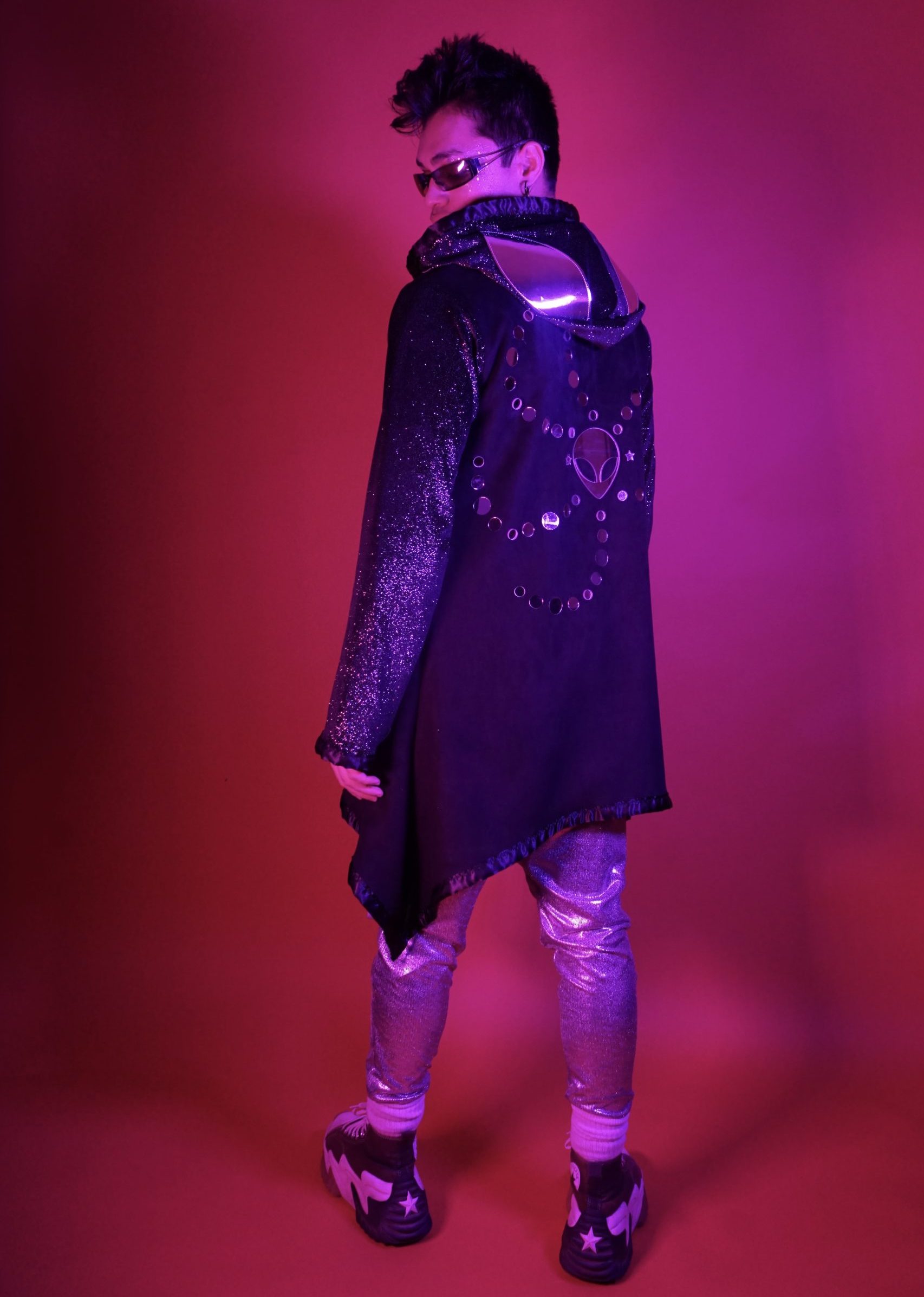 Festinaut- Influencer Collaboration- Jake Welch- industrial tech alien outfit metallic knit space glitter stretch vel